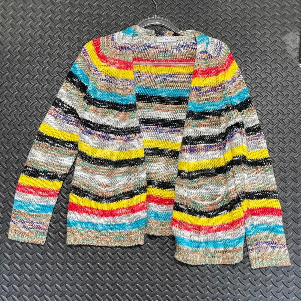 Misslook Multi Color Open Cardigan Sweater Acrylic Knitted Women's Size‎ S